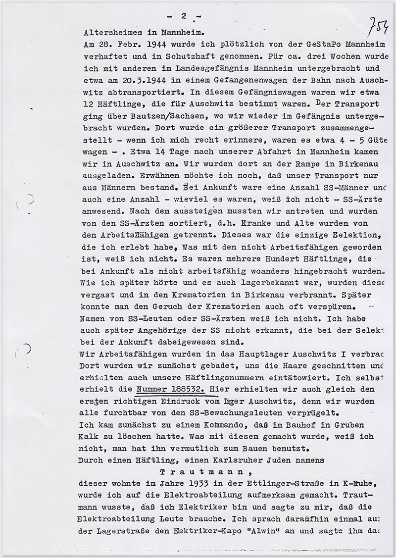 Seite 2 – Vernehmungsniederschrift Emil Behr, auf Schreibmaschine getippt